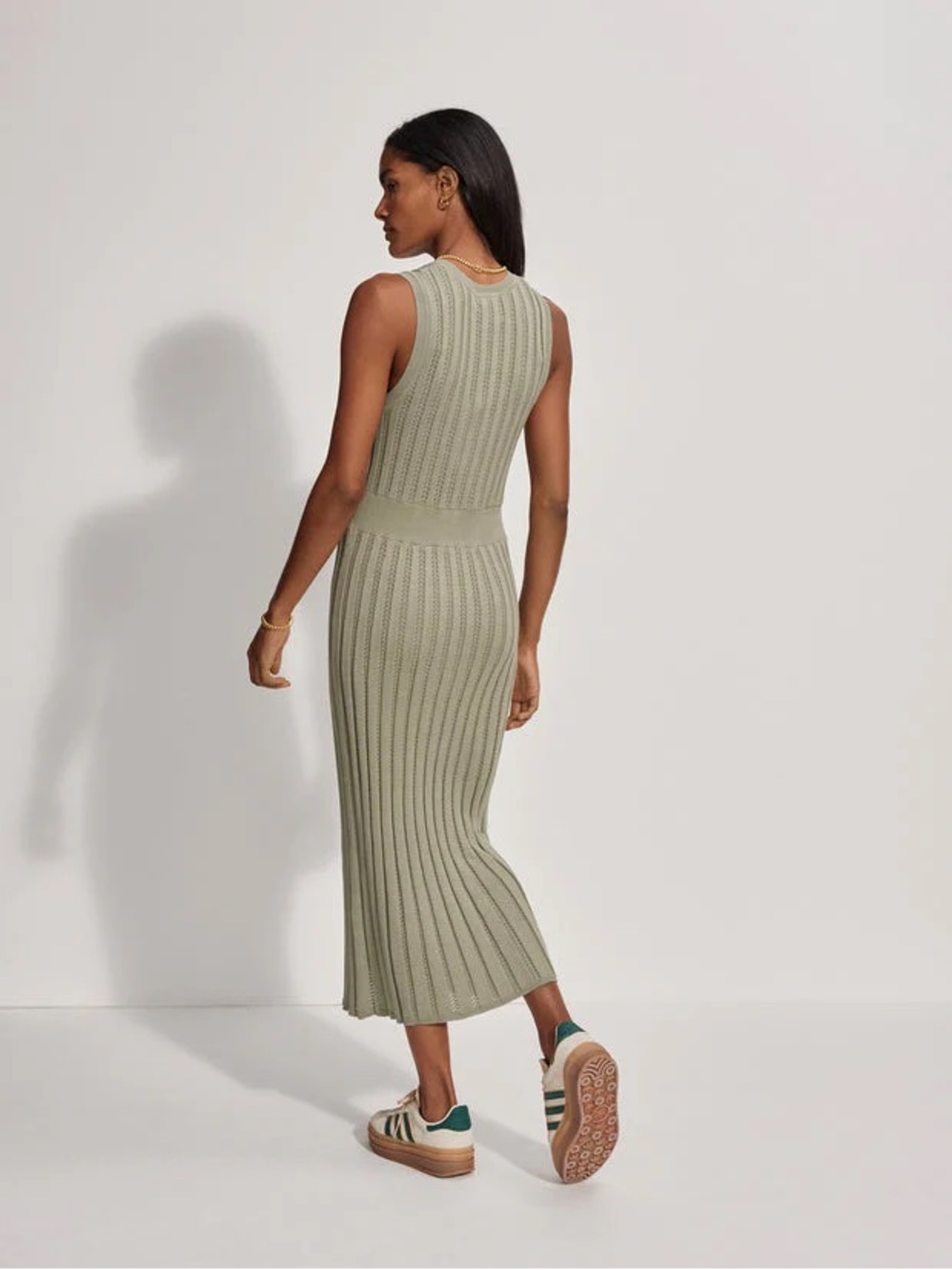 Varley Florian Knit Dress in a sage green color called Seagrass - Picture 14 of 16